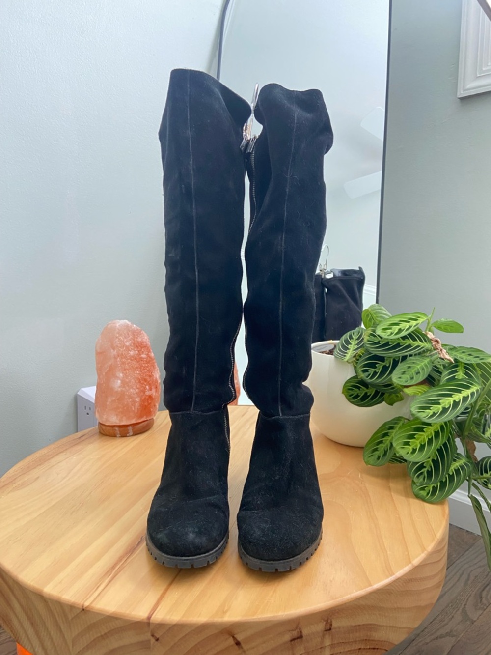 Michael Kors Black Suede Over-the-Knee Lug Sole Boots